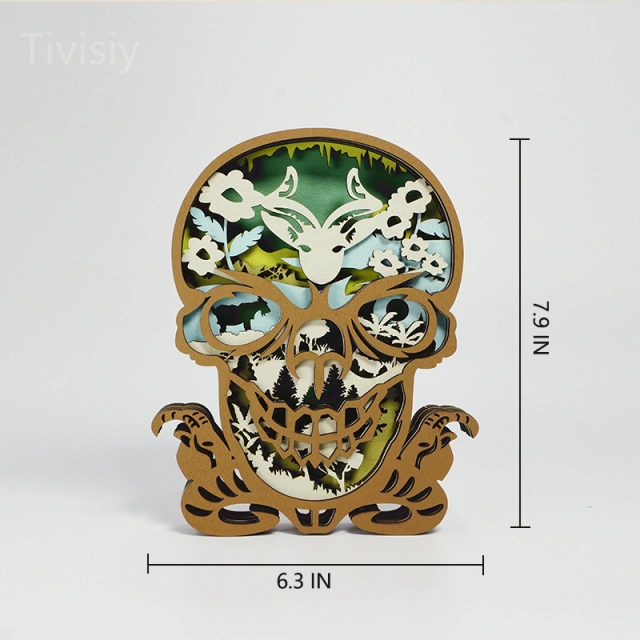 Aries Skull 3D Wooden Carving,Suitable for Home Decoration,Holiday Gift,Art Night Light